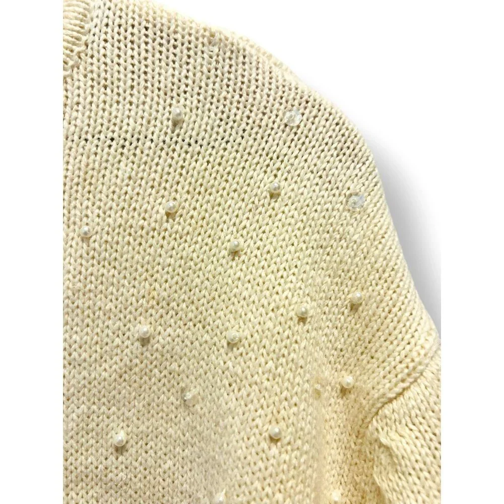 Vintage Cardinal Sweater Extra Large Beaded Sequin‎ Pearl Holiday Zipper Closure - Picture 7 of 15